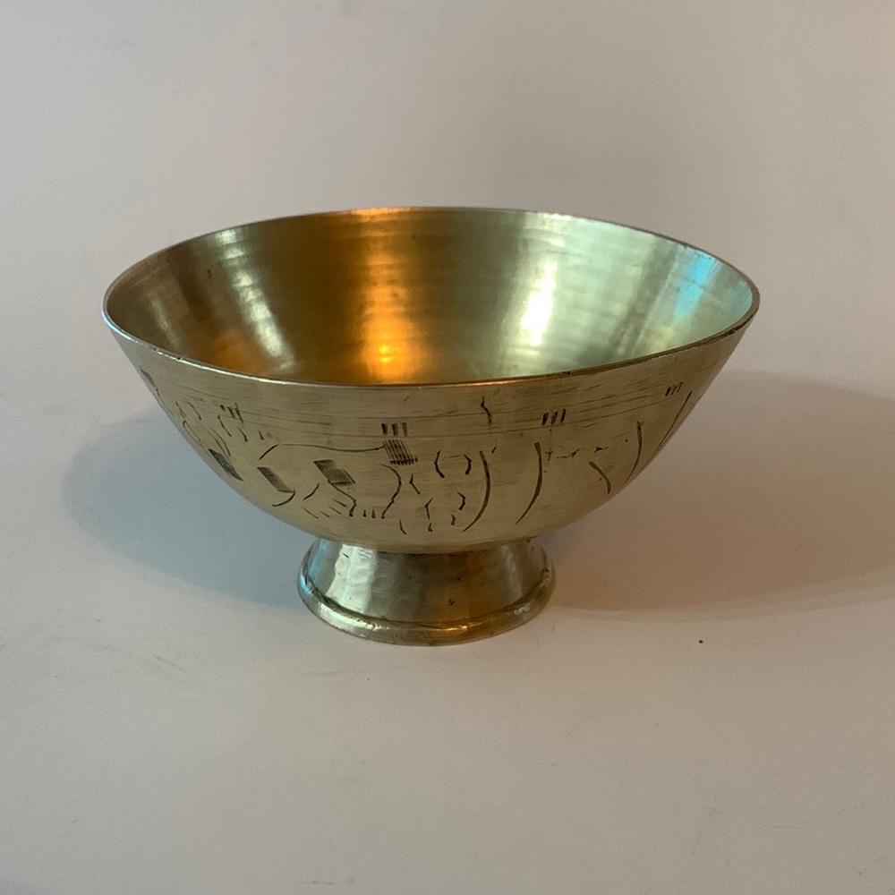 Antique Vintage Chinese Hand Marked Etched Solid Brass Bowl